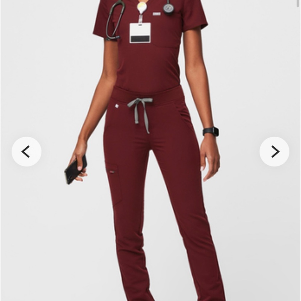 Figs burgundy Zamora pants and Catarina shirt bundle